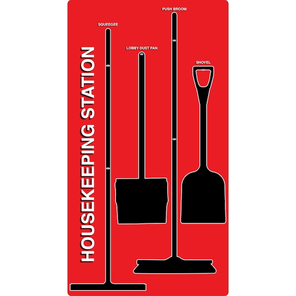 5S Housekeeping Shadow Board Broom Station Version 10  - Red Board / Black Shadows No Broom